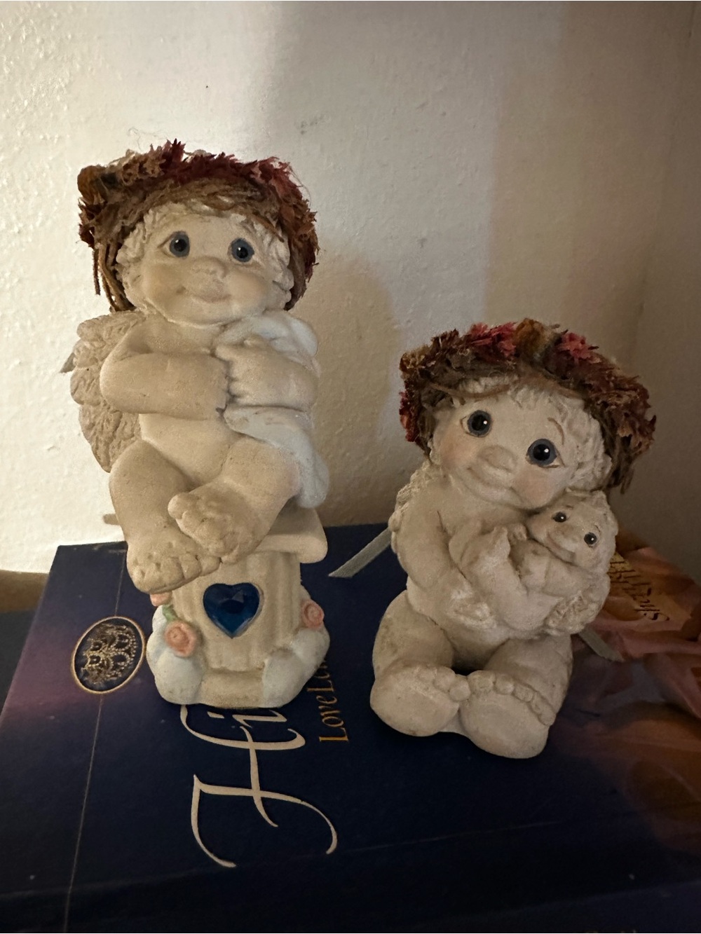Decorative Cherub Figurine Set in Cream with Brown Accents